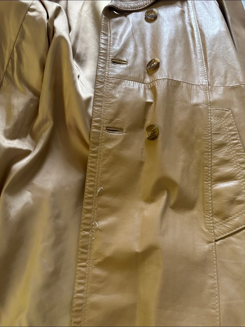 Tadmor Double-Breasted Vintage Leather 80’s Trench Coat in‎ Tan size M EU 38